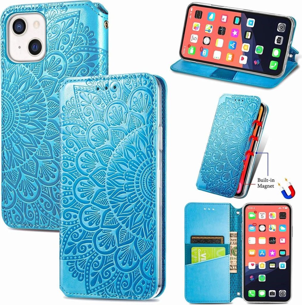König Design Hülle kompatibel mit Apple iPhone 13 Kunstleder Handyhülle - Handy Case Blau