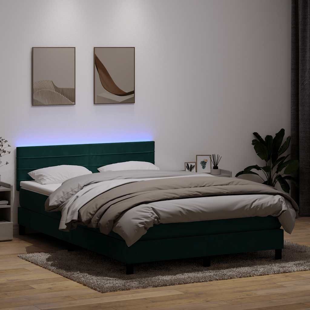 Maison Exclusive - Boxspringbett mit Matratze & LED Dunkelgrün 160x210 cm Samt