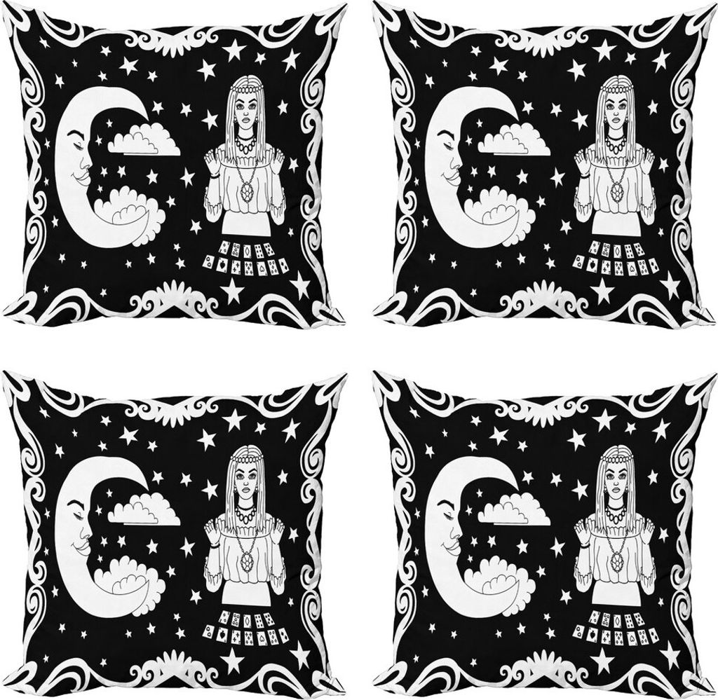 ABAKUHAUS psychisch Kissenbezug Set (4 Stück), Weinlese-Karikatur Monochrome, Moderner Doppelseitiger Digitaldruck, 45 cm x 45 cm, Charcoal Grau u...
