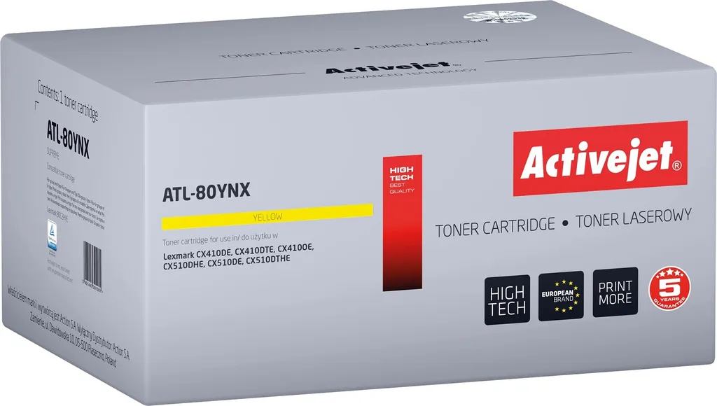 Toner Giallo Activejet ATL-80YNX: Compatibile Lexmark 80C2HYE 3K
