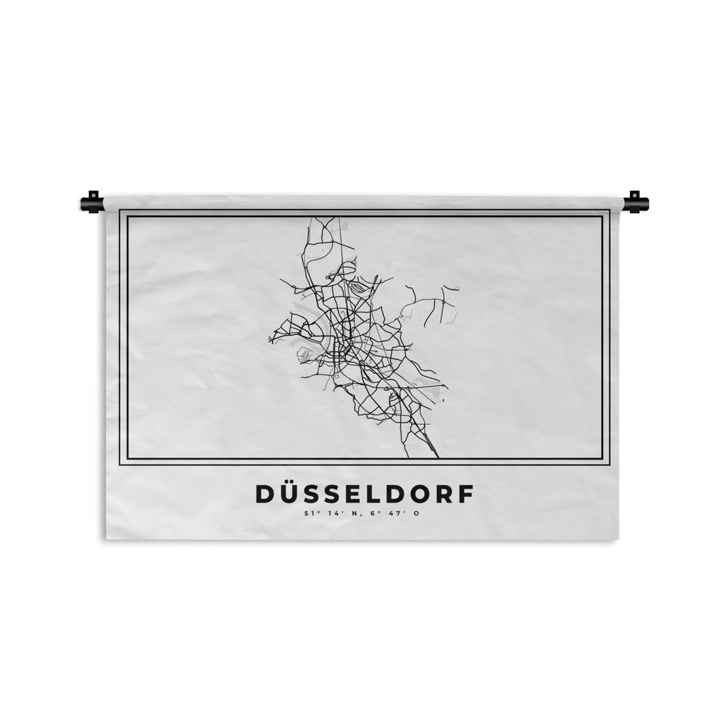 MuchoWow Wandteppich Wandbehang Stadtplan - Schwarz und weiß - Karte - Düsseldorf - Deutschland 60x40 cm Tapisserie Dekoration Wandtuch - Wandd...
