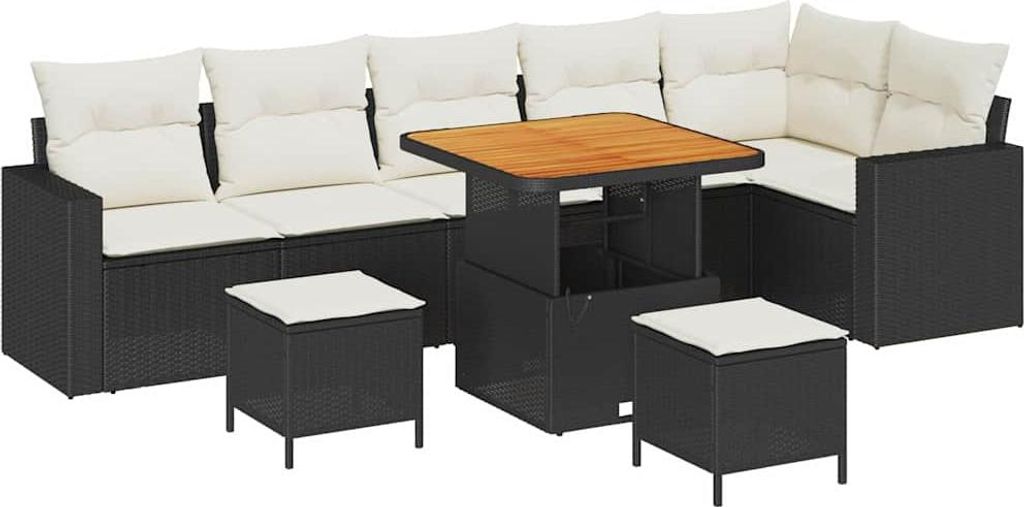 "Winteraktion" Garten-Sofa-Set mit Kissen mit Speicher 9 pcs Schwarz und Creme - Gartensofas CC14058