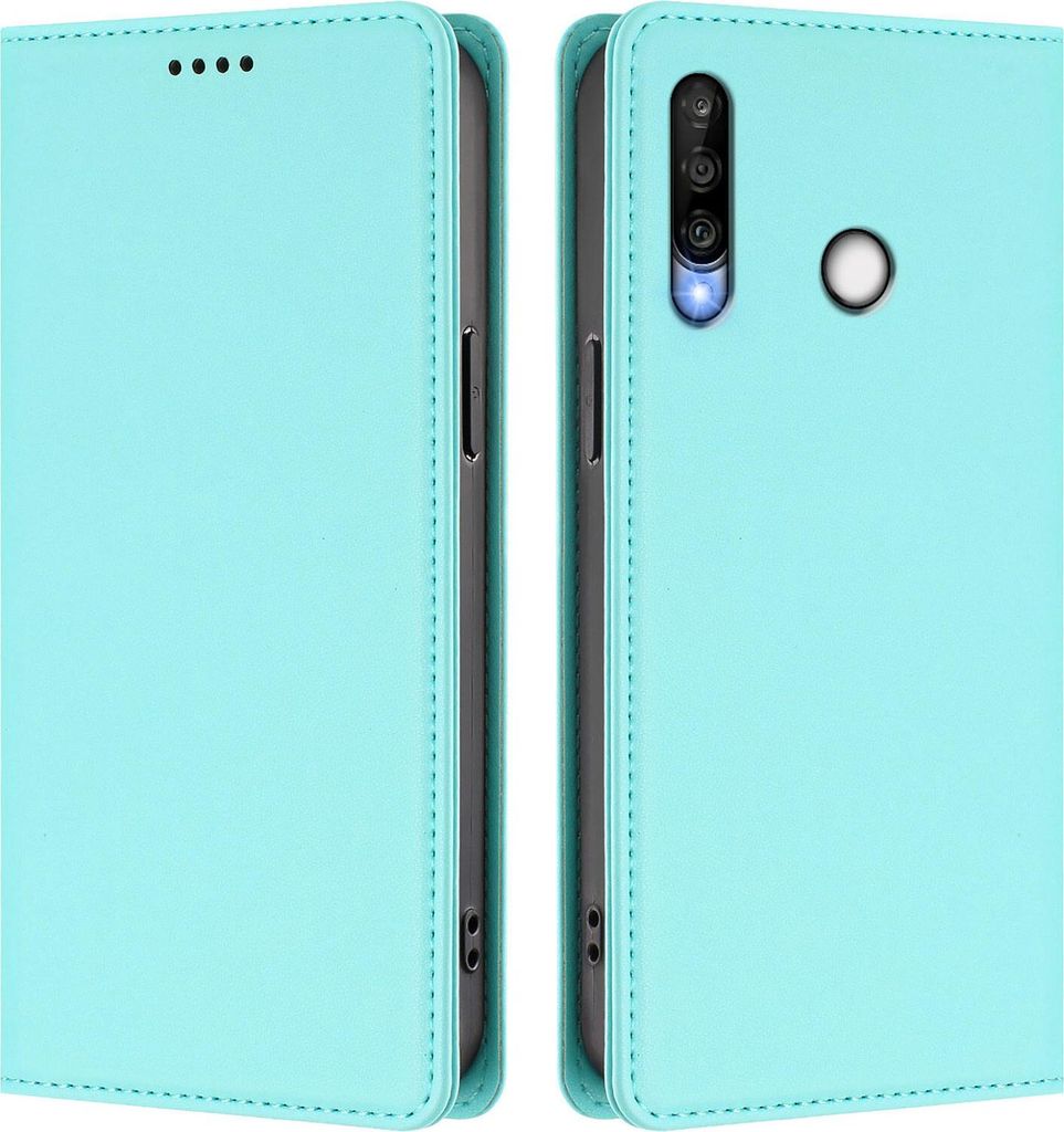 Handyhülle für Huawei P30 Lite, Kunstleder Klapphülle Stoßfeste Magnetische Hülle mit Ständer Türkis