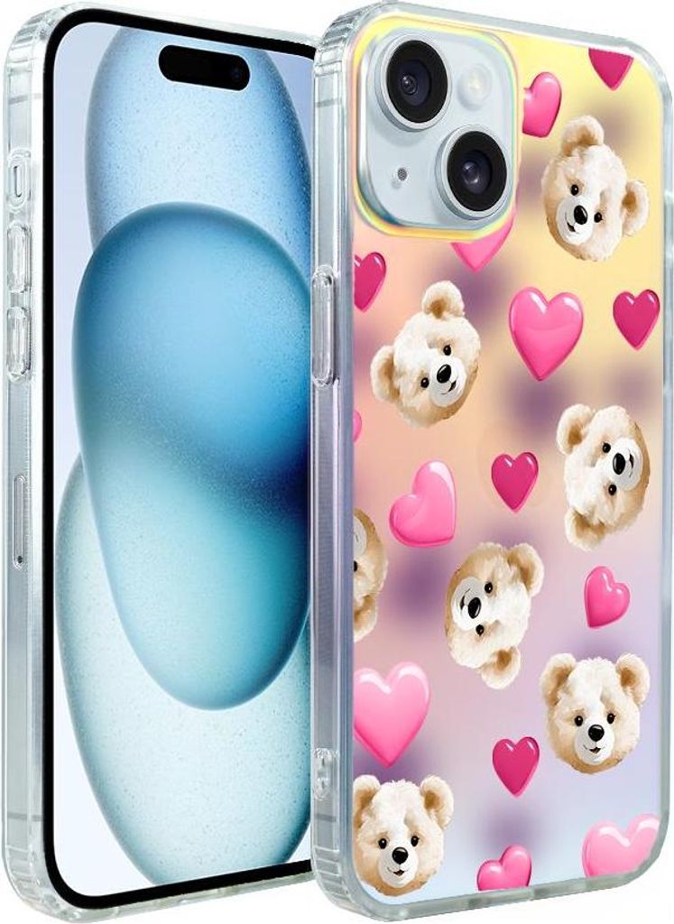 IBIZU California Sunset iPhone 15 Farbwechselhülle, Love Mood, Teddybär und Herzen