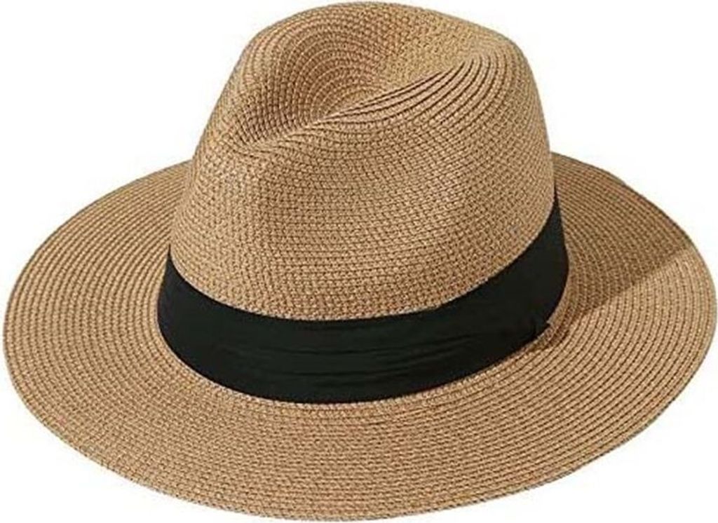 ASKSA Panama Hut Damen Sommer Fedora Strohhut Rollbar UV Sonnenhut, Khaki