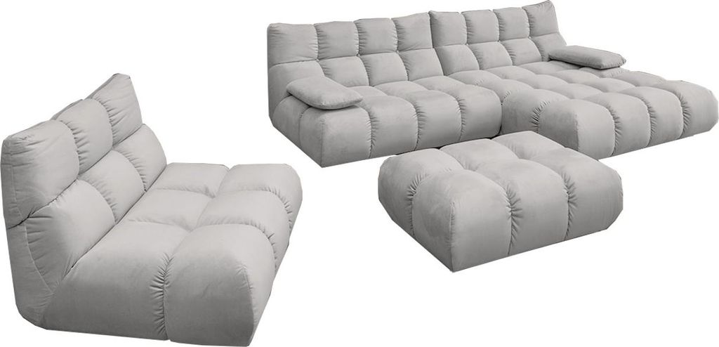KAWOLA Sitzgruppe VIVIEN Ecksofa rechts Drehsessel Hockerbank Velvet silber
