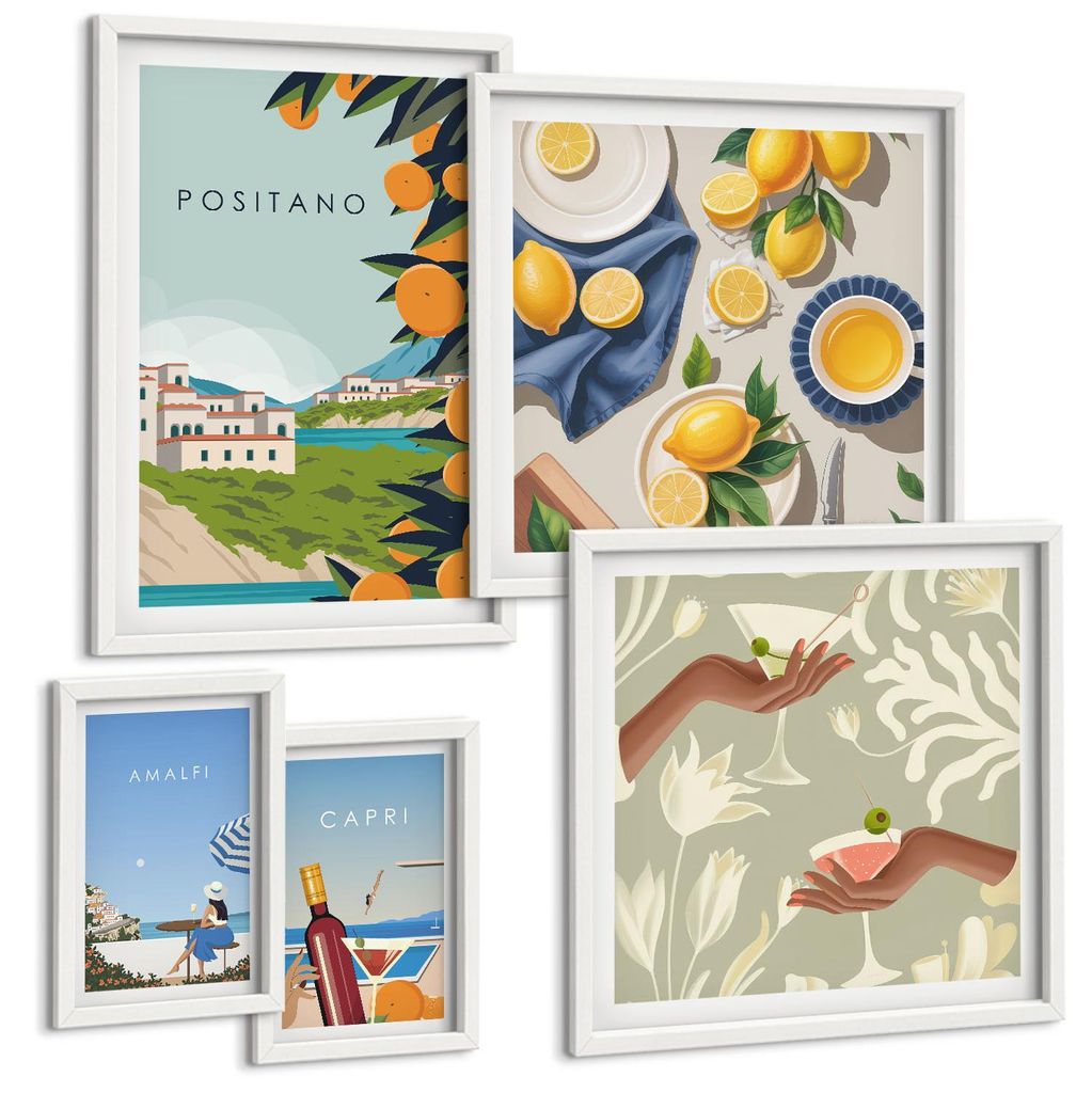 Bilder Set 5-teilig im weißen Rahmen – Wandbilder 5 Stück – gerahmte Poster für Wohnzimmer, Schlafzimmer und Flur – 50x50 cm - 40x60 cm ...