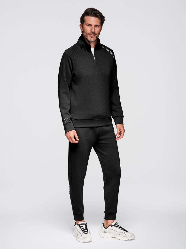 Ombre Sweatanzug Herren-Set: Half-Zip-Sweatshirt + Sweatpants im Regular Fit schwarz XXL