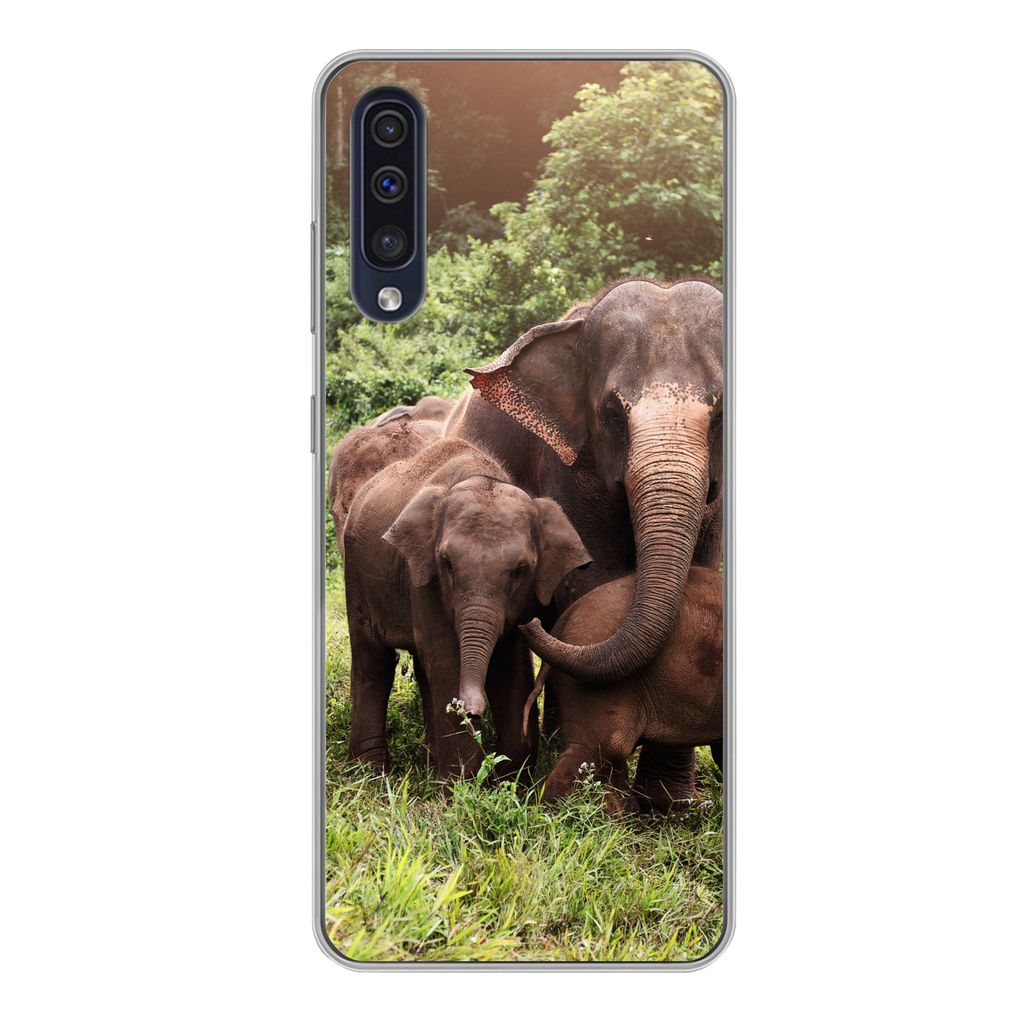MuchoWow Handyhülle Schutzhülle Hülle für Samsung Galaxy A50 Elefant - Tiere - Wald - Gras - Grün Silikon Softcase Handy Hülle - Mobiltelef...