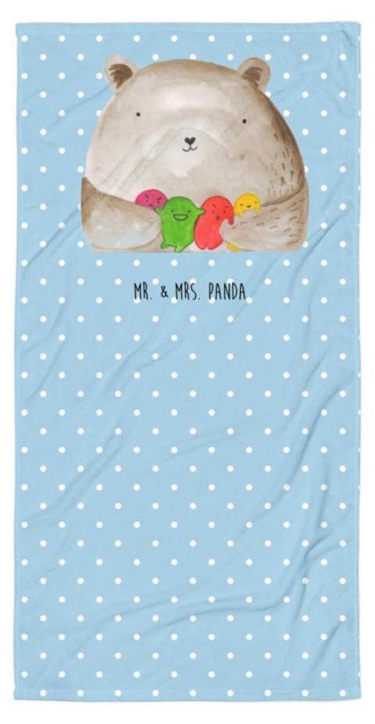 Mr. & Mrs. Panda Handtuch Bär Gefühl - Blau Pastell - Geschenk, Durchgedreht, Badehandtuch, Wahnsinn, Teddy, Badelaken, Duschhandtuch, Verrückt,...