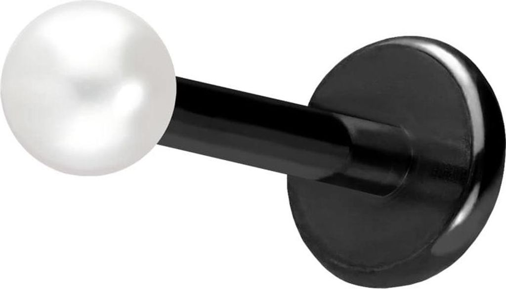 Ohrpiercing, Nasenpiercing Titan Labret mit Push Fit SYNTHETISCHE PERLE Schwarz Stablänge: 10mm | Stabstärke: 1mm | Perlengröße: 2,5mm