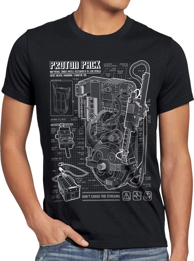 style3 Geisterjäger Protonenstrahler Blaupause Herren T-Shirt proton pack