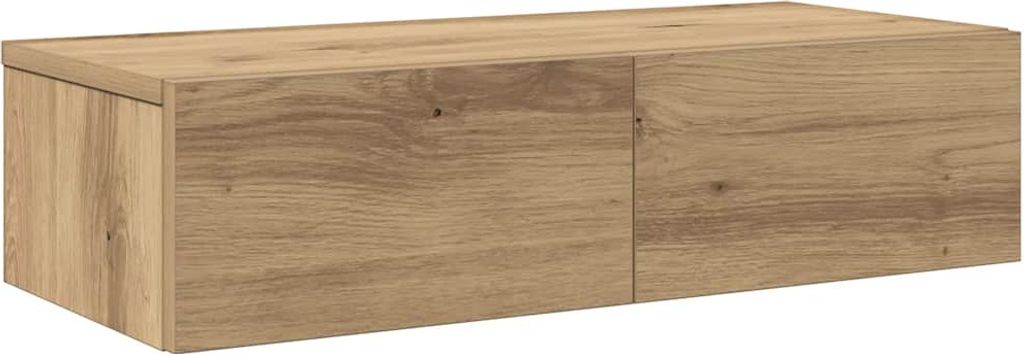 A wooden wall-mounted cabinet with two doors, shown against a white background.
