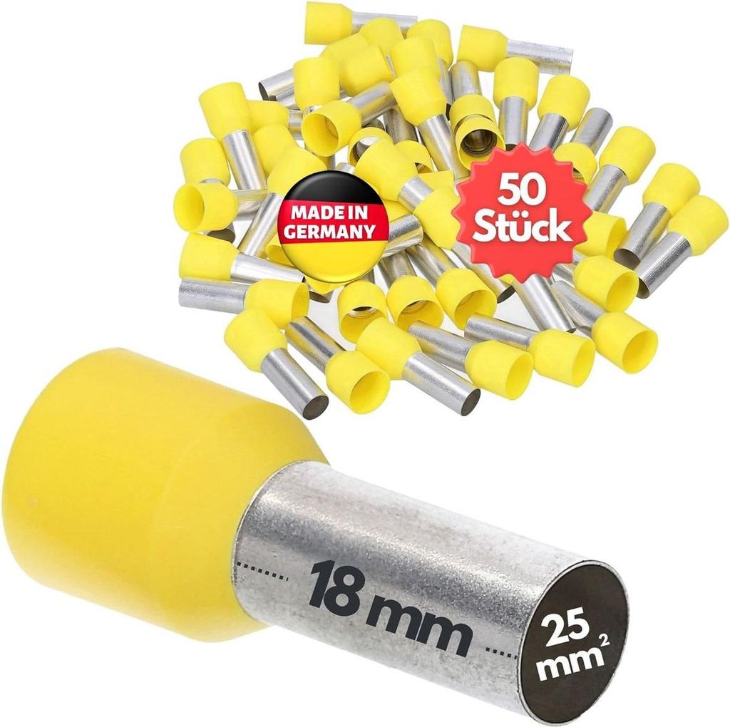50 Stück Kalitec AE2518GE Aderendhülsen isoliert 25mm² 18mm lang gelb I Germany I Industriequalität