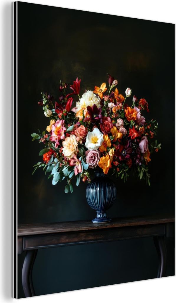 MuchoWow Wanddekoration Metall Metallbild Wandkunst 90x120 cm Groß - Blumen - Vase - Blumenstrauß MuchoWow Aluminium Gemälde - Industrial