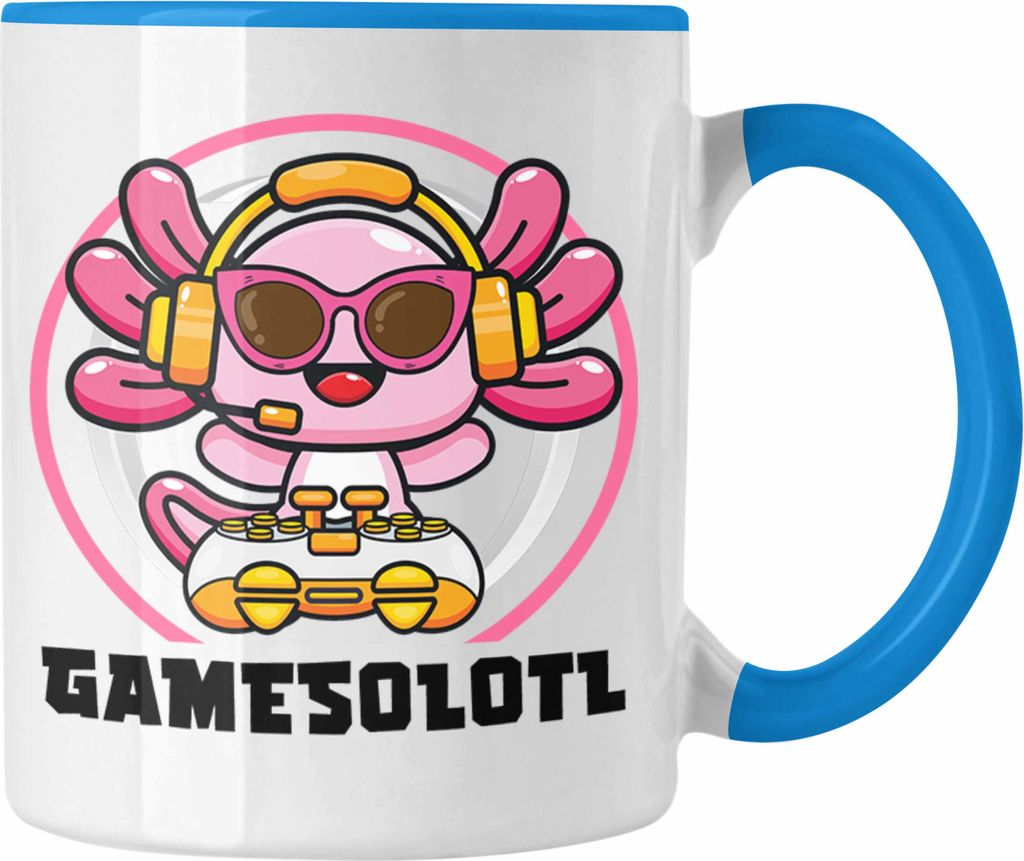 Trendation - Axolotl Tasse Grafik Lustig Geschenkidee Schwanzlurch Tiere Geschenk Gamer (Blau)