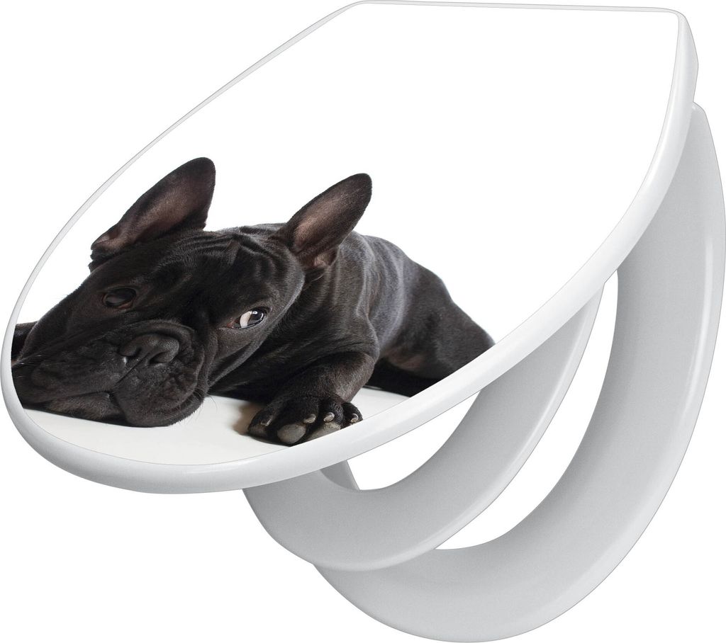 banjado Familien WC Sitz mit Absenkautomatik 37x44,5x5cm -Bulldogge - Klodeckel/Klobrille mit kindersitz aus hochwertigem Polypropylen - universell...