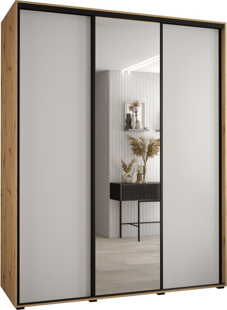 MEBLE KRYSPOL Davos 3 Schrank, drei Türen - 235,2x190x60 cm - Artisan Weiß Schwarz