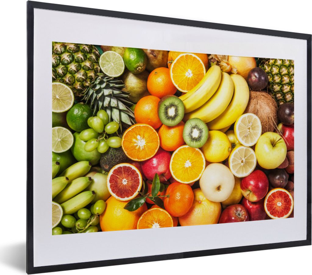 MuchoWow Gerahmtes Poster Kiwi - Banane - Obst 40x30 cm - Poster mit Schwarzem Bilderrahmen Wandposter Rahmen Foto Bilder - Bilderrahmen - Poster...