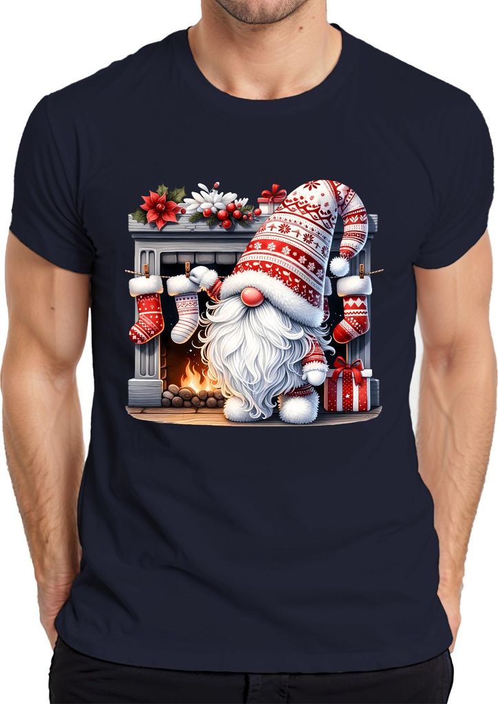 Niedlicher Weihnachtsmann Kamin Weihnachtsstrümpfe Geschenk Deko Herren T-Shirt, Navy, XL