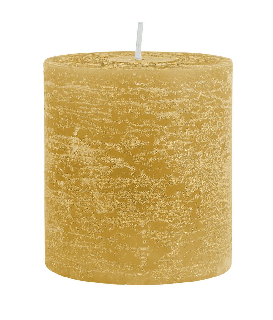 Rustikale Stumpenkerze H:7,5 cm Ø:7 cm div. Farben Brenndauer 25 Stunden, Farbe:Mustard