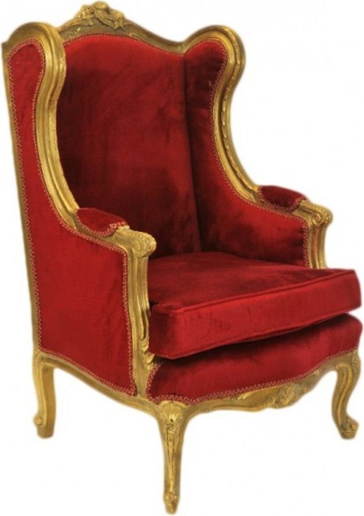 Casa Padrino Barock Lounge Thron Sessel Bordeaux Rot / Gold - Ohren Sessel - Ohrensessel Tron Stuhl