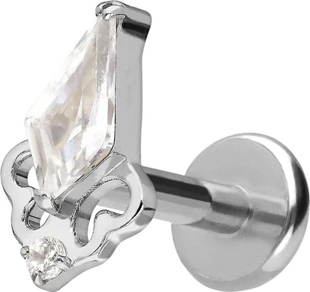 Ohrpiercing, Nasenpiercing Titan Labret mit Push Fit KRISTALLSCHILD Silber Stablänge: 9mm | Stabstärke: 1,2mm