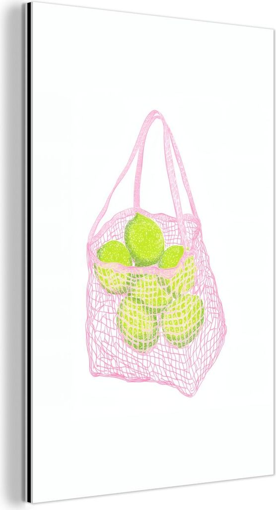 MuchoWow Wanddekoration Metall Metallbild Wandkunst 80x120 cm Netztasche - Rosa - Illustration - Limetten MuchoWow Aluminium Gemälde - Bilder