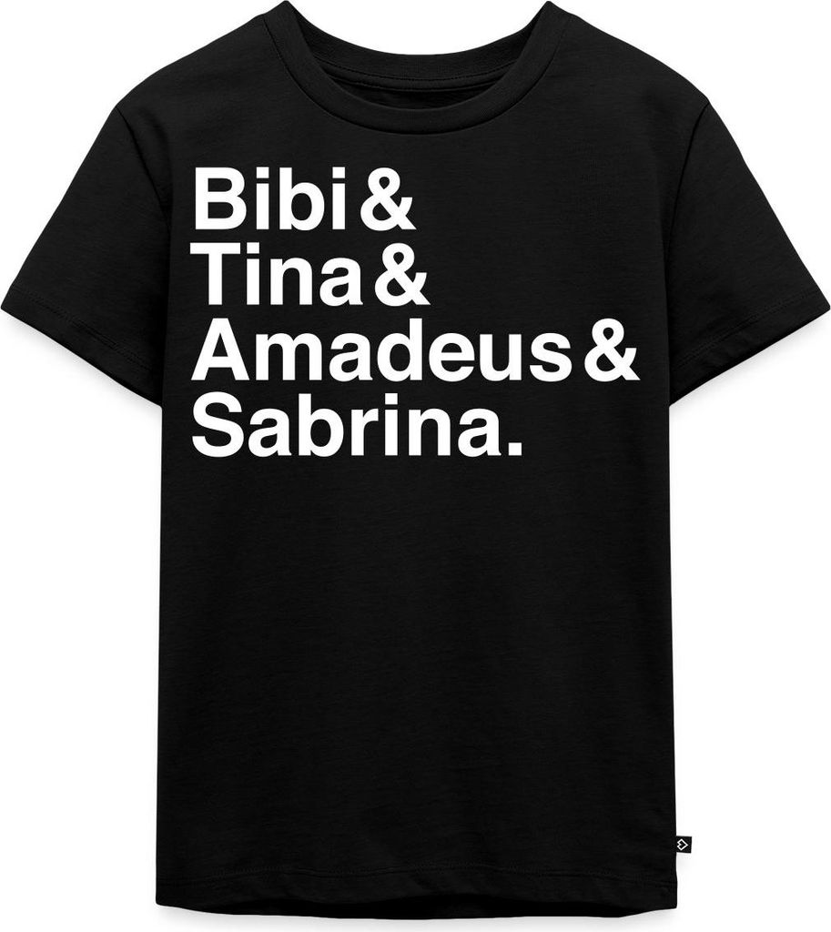 Spreadshirt Bibi Und Tina Amadeus Sabrina Typographie weiß Kinder Premium T-Shirt, 122/128 (6 Jahre), Schwarz