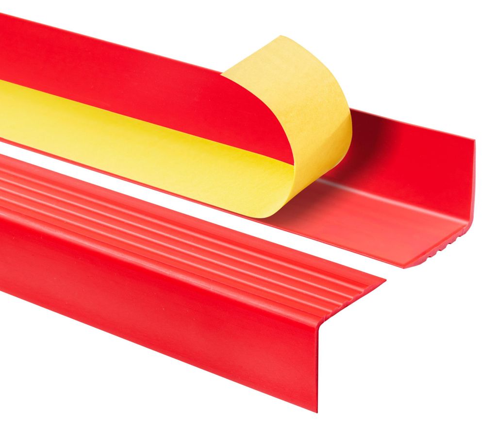 Treppenkantenprofil Selbstklebend 50x42 mm, Treppenprofil PVC für Treppenstufen, Treppenkantenschutz mit Rillen, Antirutsch, RGP, rot, 90 cm - Quest