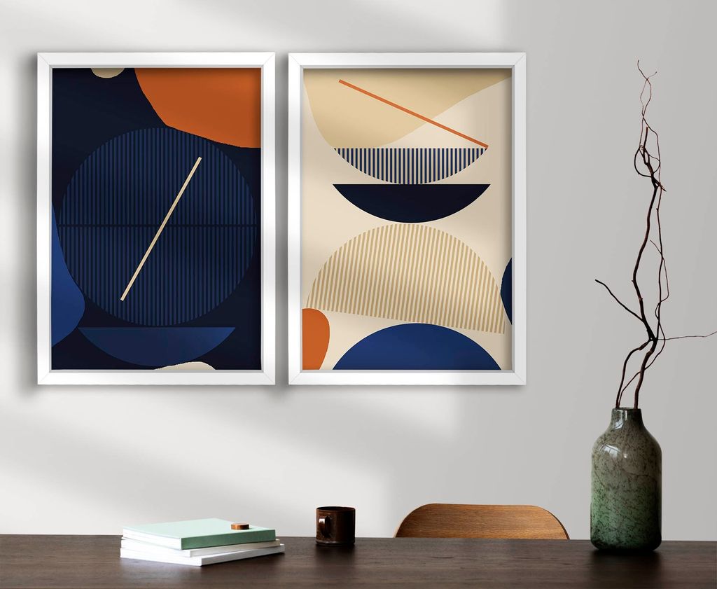 Wallity, 2P3853NISCT-008, Dekorativ gerahmtes MDF-Gemälde (2 Stück), 100 % MDF, Orange, 38 x 53 cm