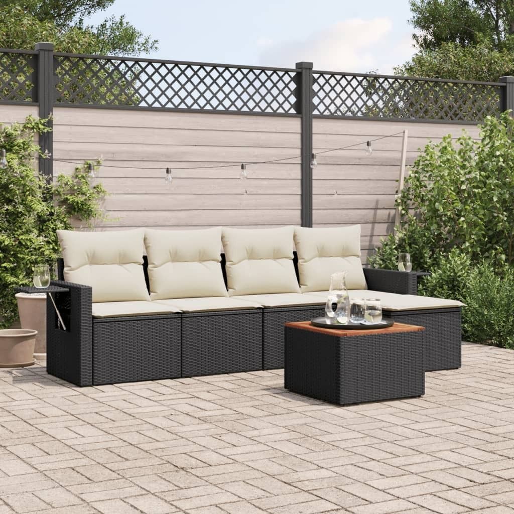 "Rabatt" 6-tlg. Garten-Sofagarnitur - mit sofa - mit Kissen Schwarz Poly Rattan - Lounge-Dining set CC10166