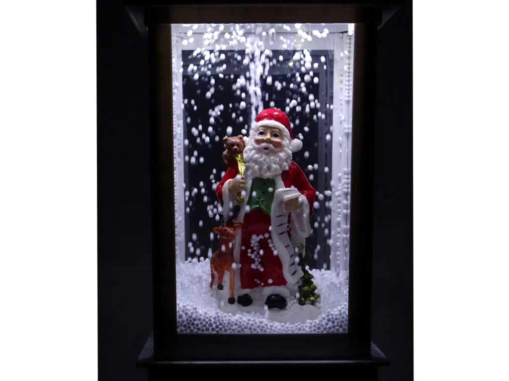 Lanterne musicale de Noël avec neige et Père Noël décoratif blanc