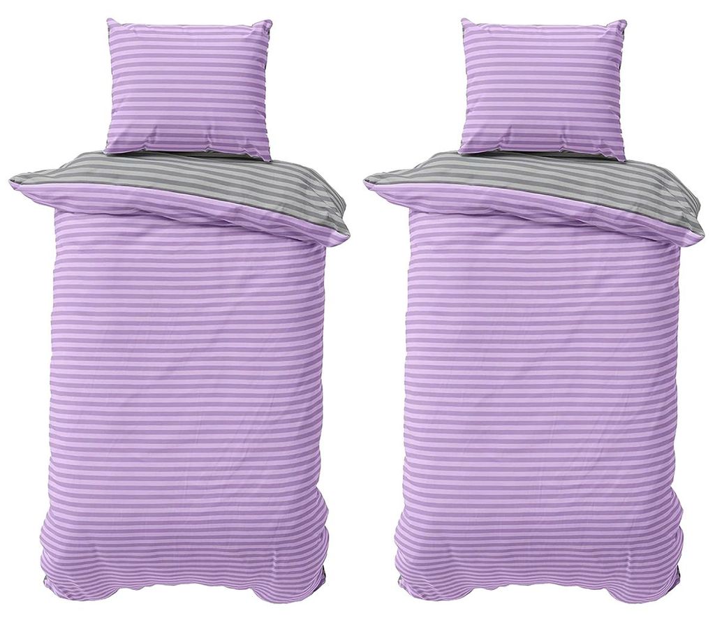Baumwolle Bettwäsche 135x200 cm Lila Grau gestreift Stripe Produktbild 