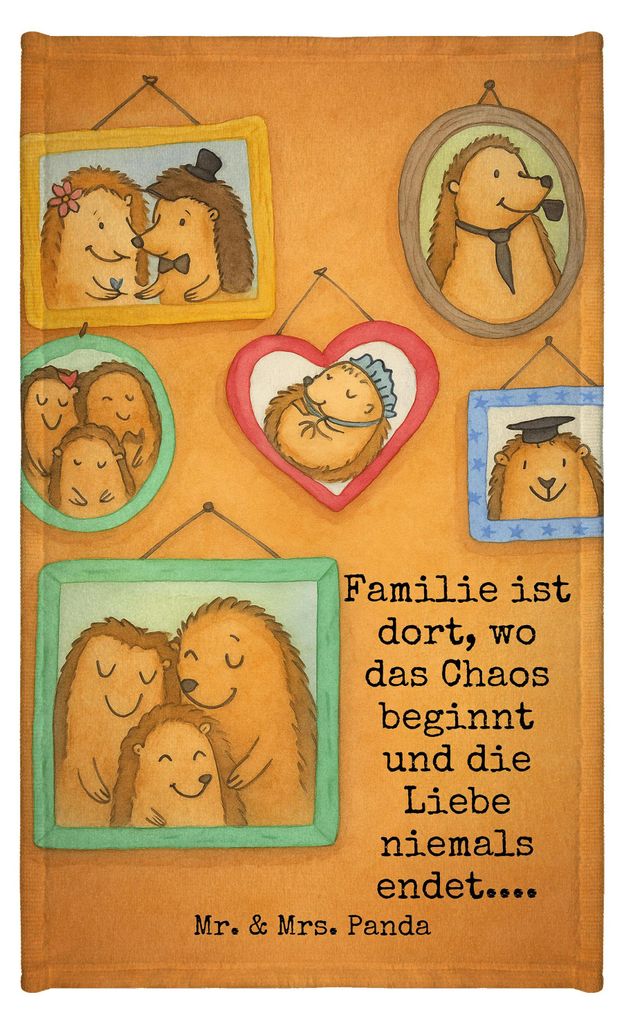 Mr. & Mrs. Panda Handtuch Igel Familie Design - Weiß - Geschenk, Mini-Handtuch, Bilder, Zusammenhalt, Frotteetuch, Muttertag, Gästetuch, Mama, G...
