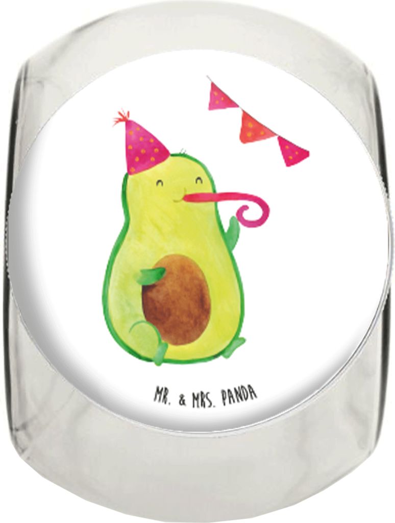 Mr. & Mrs. Panda Bonboniere Avocado Party Zeit XL 2000ml - Weiß - Geschenk, Genießen, Schulabschluss, Geburtstag, Teedose, Vorratsbehälter, aufb...