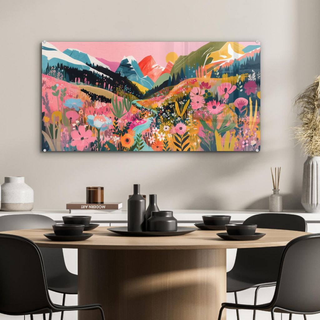 MuchoWow Glasbilder - Bilder auf Wandbild - Foto auf Glas Fluss - Tiefe - Blumen 80x40 cm Wanddekoration aus Glas - Acrylglasbild - Acrylbilder - W...