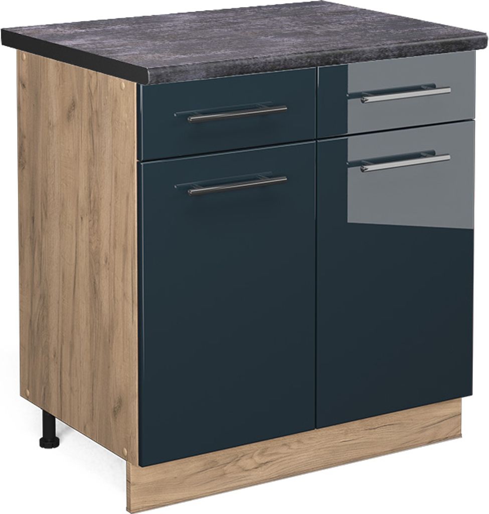 Küchenunterschrank Vicco Fame-Line Dunkelblau Hochglanz 80 cm , AP Anthrazit, Model 48861