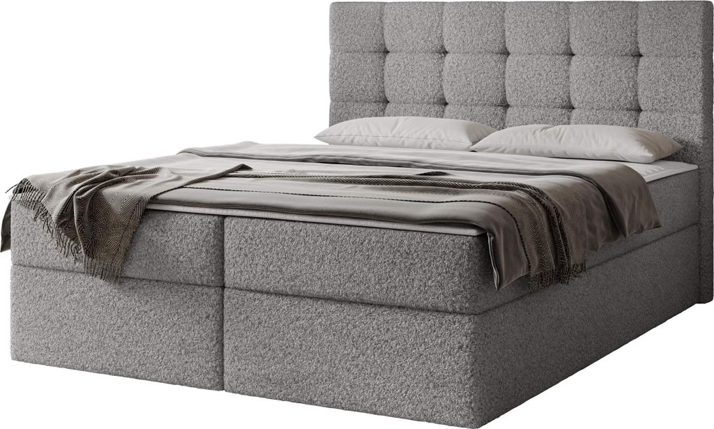 MIRJAN24 Boxspringbett Luanda Boucle, Doppelbett mit zwei Bettkästen und Matratze, Ehebett (Farbe: Lambi 12, Größe: 140x200 cm)