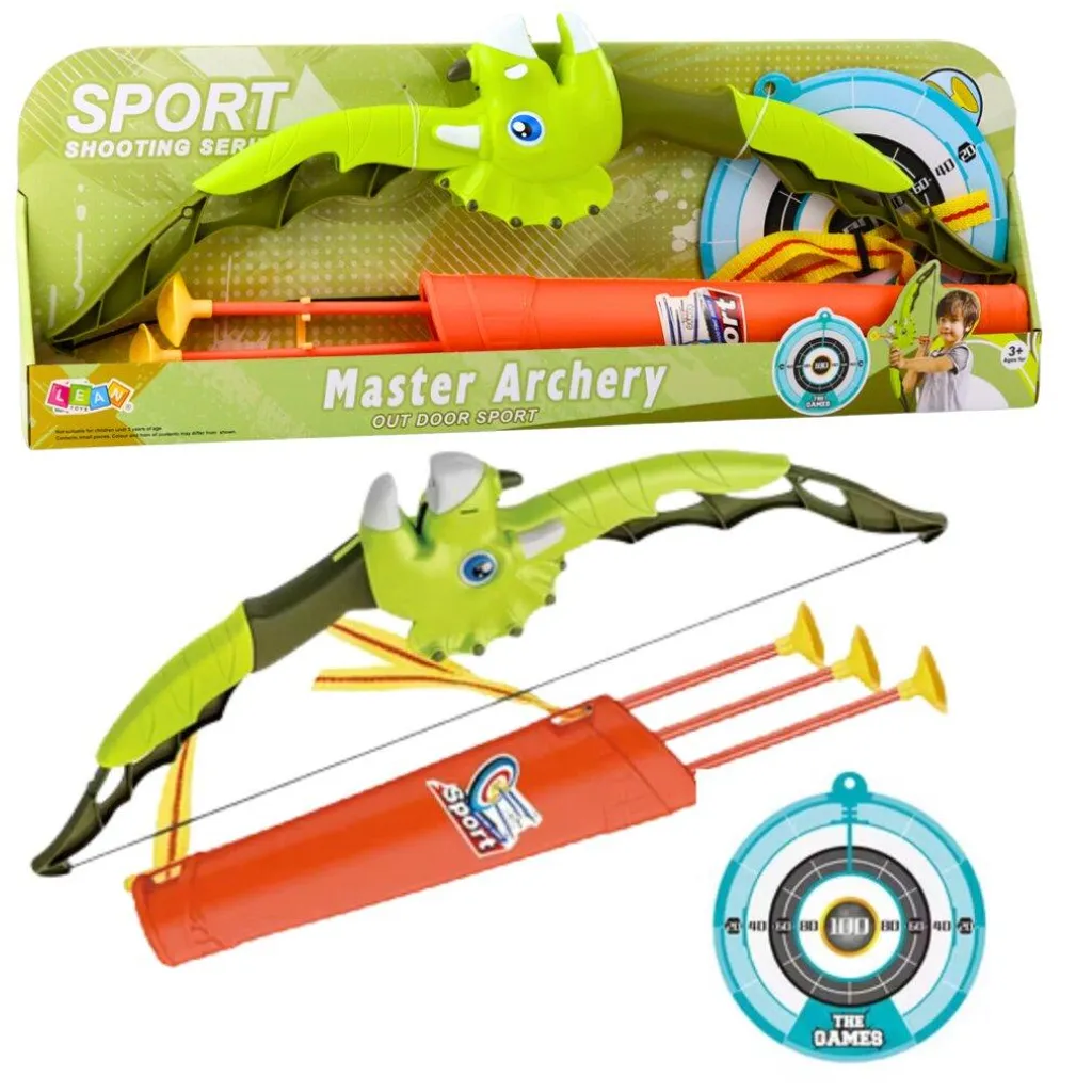 Tir à l'arc vert dinosaure avec flèches ventouses et bouclier - Set T05