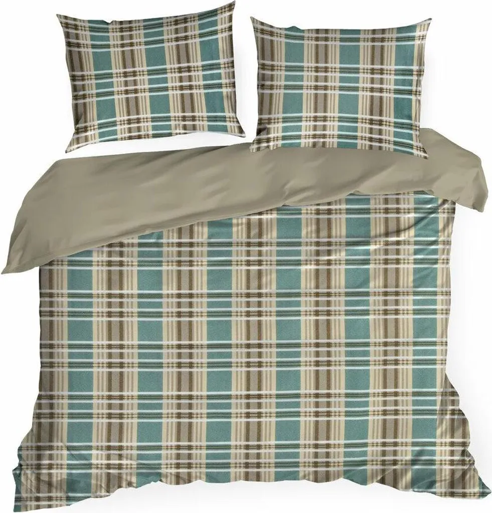 Housse de couette coton 220x200 anti-transpiration - Carreaux marron vert