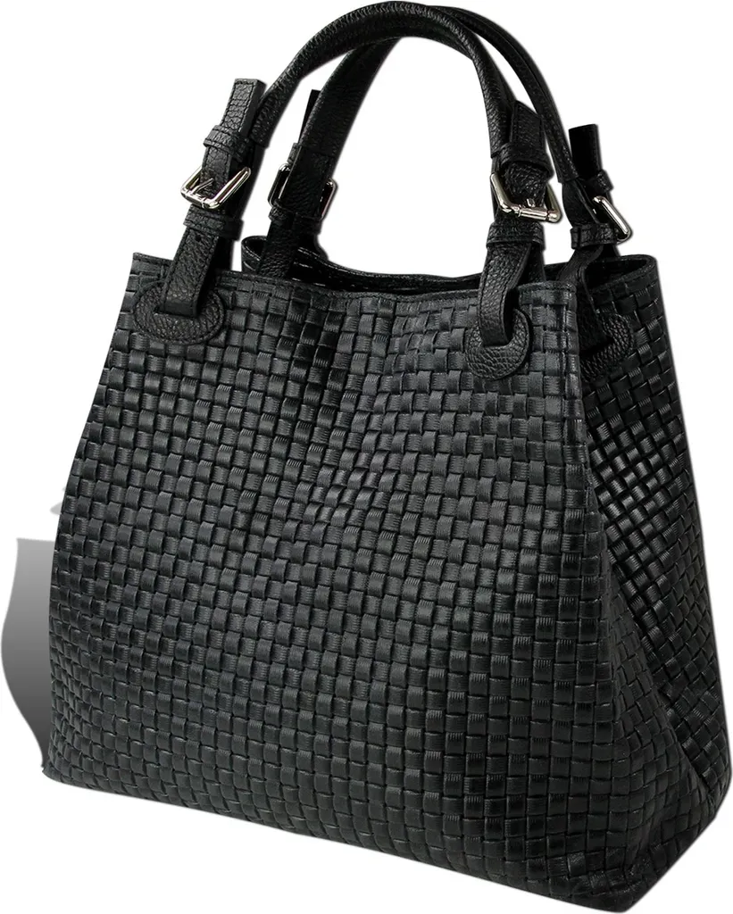 Sac à main en cuir noir travaillé en relief tressé chic pour femme