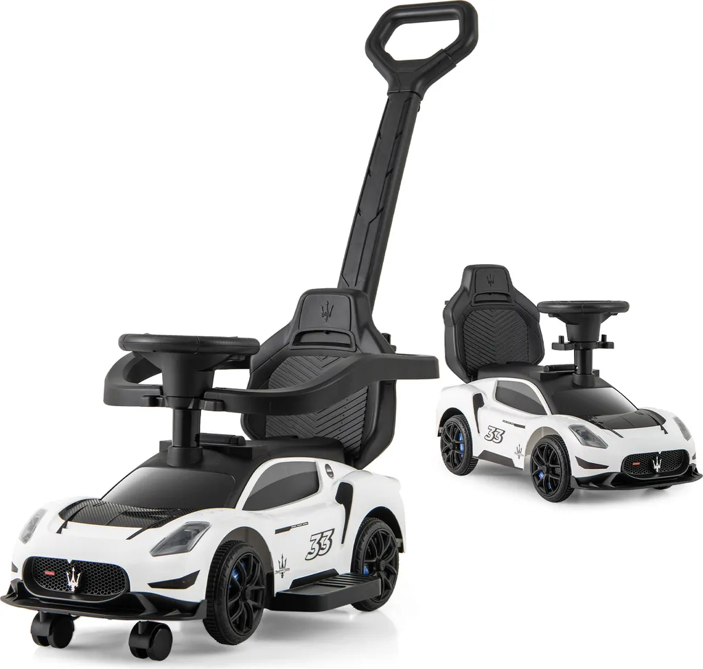 Porteur Bébé Évolutif Maserati Blanc avec Arceau de Sécurité et Canne
