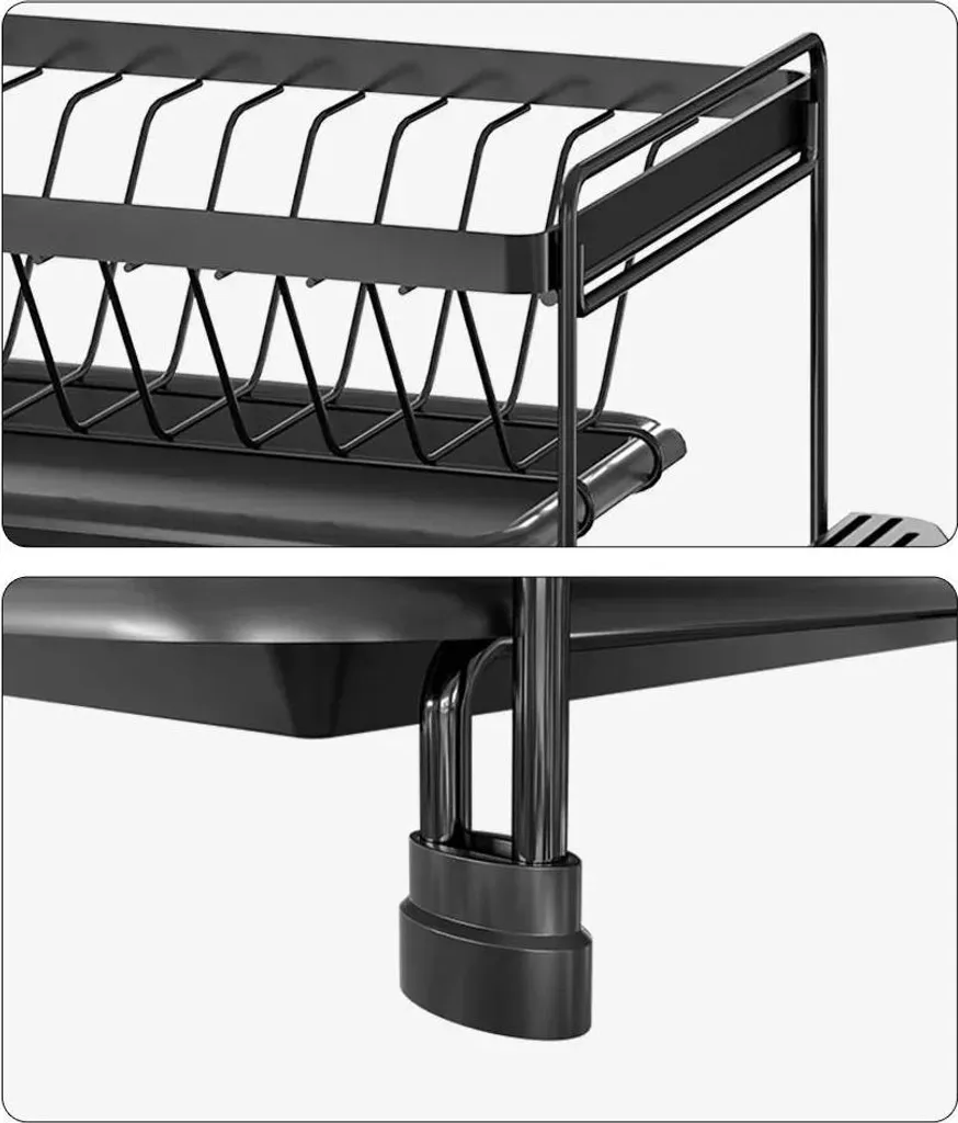 HOMCOM Scolapiatti Modulare A 2 Livelli Con Ganci E Accessori, Acciaio Nero 52,5 Cm