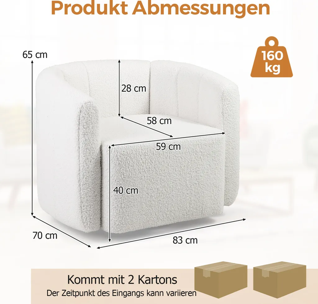 Fauteuil sherpa pivotant bouclé blanc COSTWAY pour salon moderne