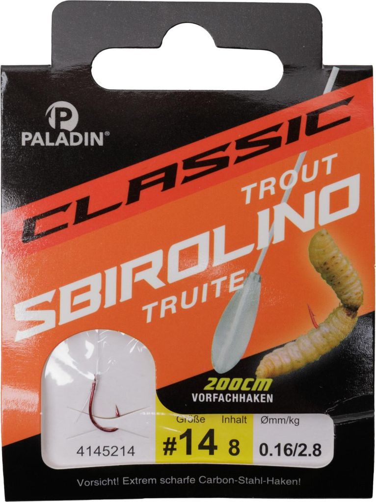 Paladin Sbirolino mit Haken Größe 14 200 cm 8 Stück rot