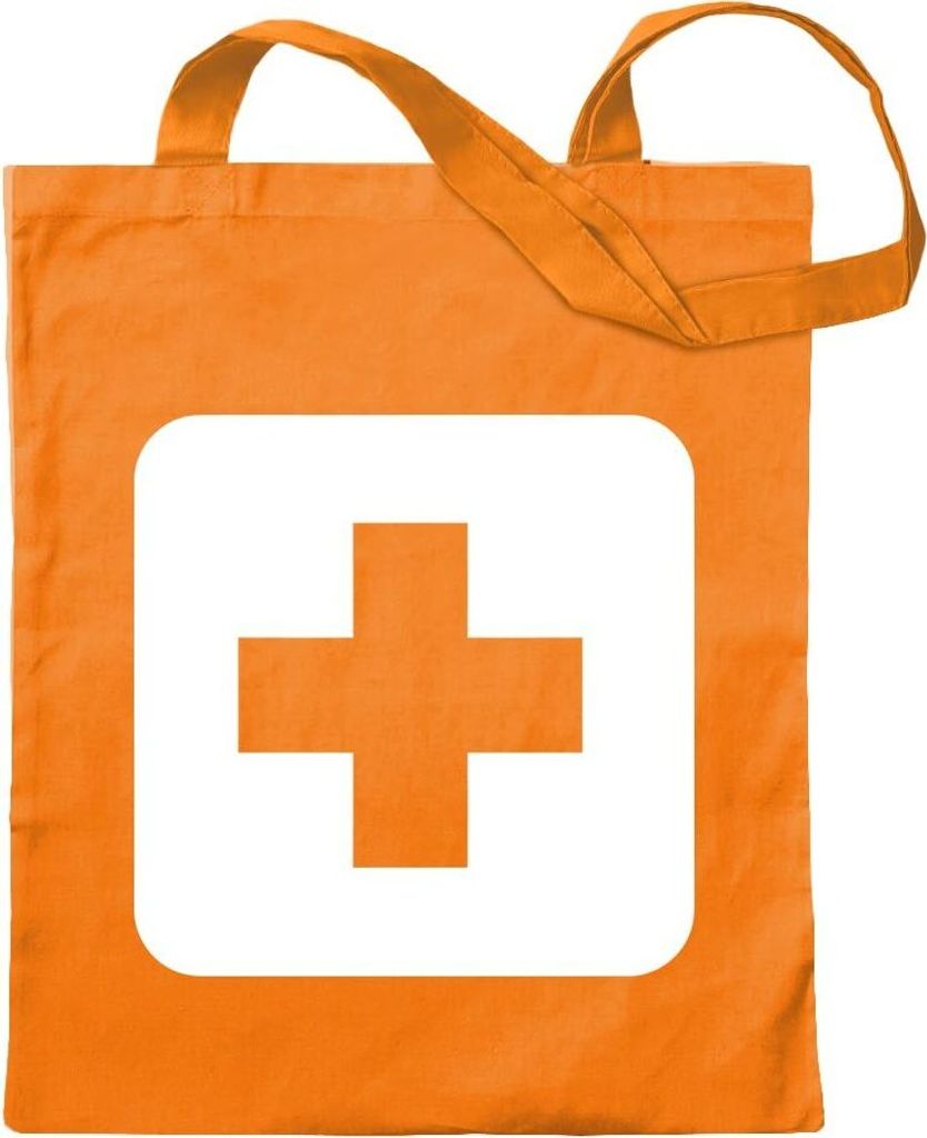 Kiwistar - Baumwolltasche - mandarin - Erste Hilfe Stelle Piktogramme - Tragetasche Stoffbeutel Umhängetasche Langer Henkel
