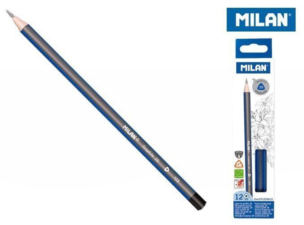Milan Packung de 12 Bleistifte de dreieckiger Graphit - 2b Mine de 2.4mm - bruchfest a - empfohlen für künstlerisches Zeichnen.