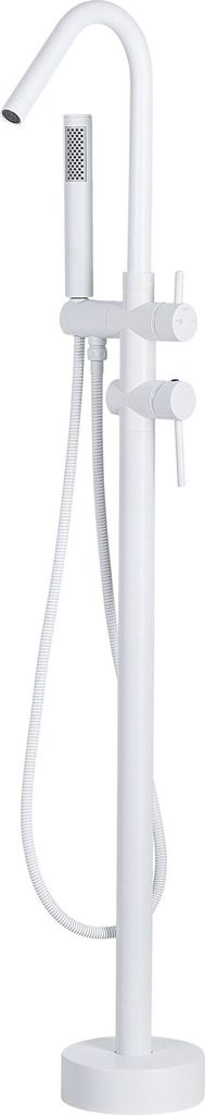 BELIANI Badewannenarmatur Freistehend Weiß Matt geschwungene Form Edelstahl mit Enhebelhandmischer und Standhandbrause Modern Zeitlos