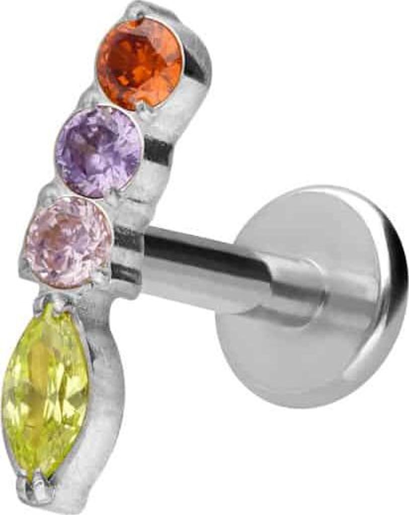 Ohrpiercing, Nasenpiercing Titan Labret mit Innengewinde BUNTER KRISTALLBOGEN Silber Stablänge: 5mm | Stabstärke: 1,2mm